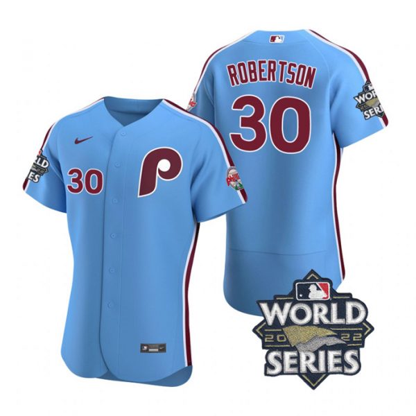 Phillies 30 David Robertson Blue Nike 2022 World Series Flexbase Jersey->philadelphia phillies->MLB Jersey